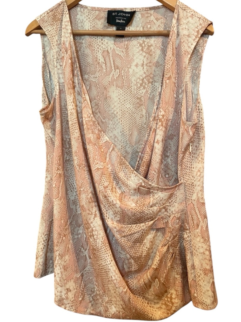 St. John Silk Blend Pink Blush Snake-Print Draped Sleeveless Top size 16
